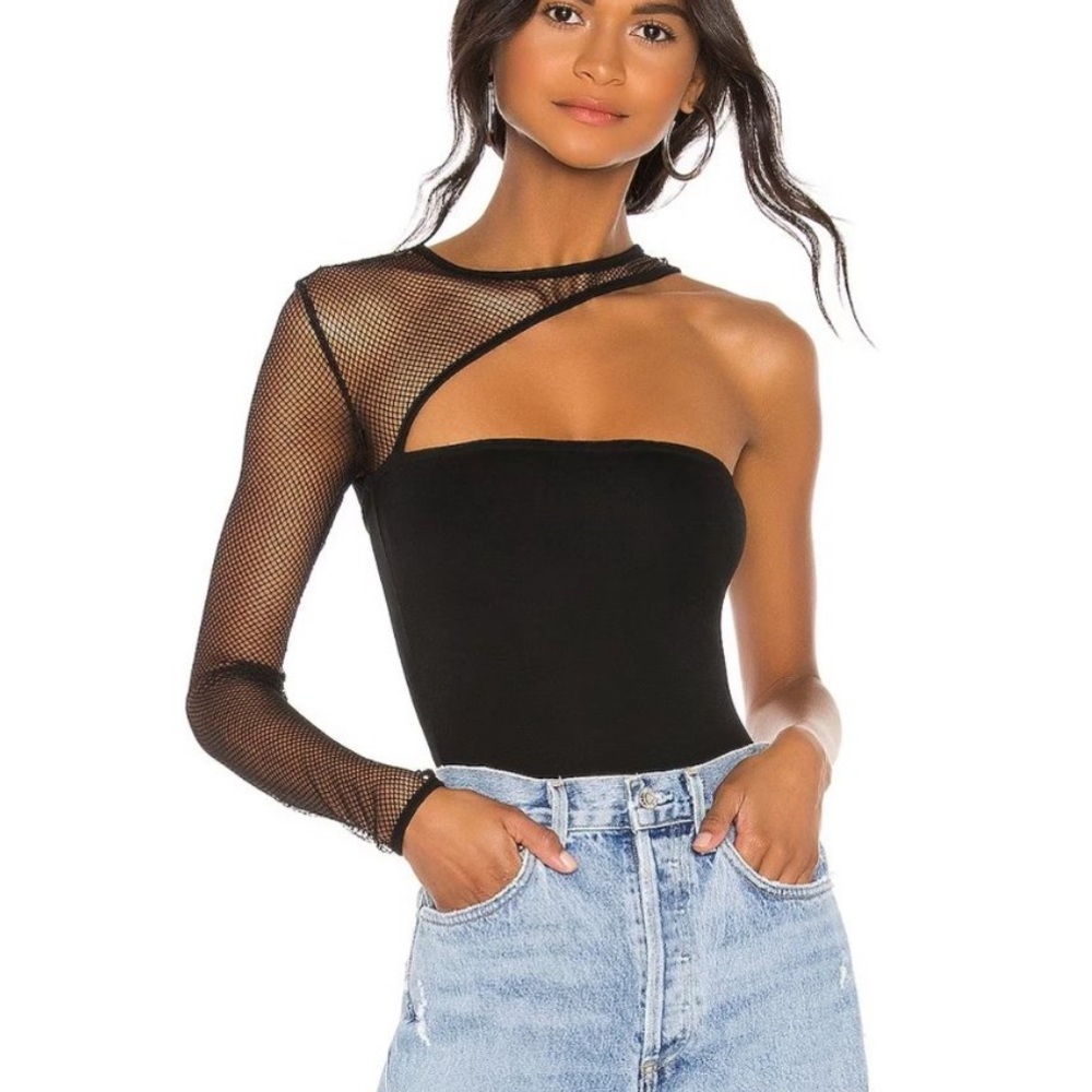 H:ours mesh one arm body suit in black